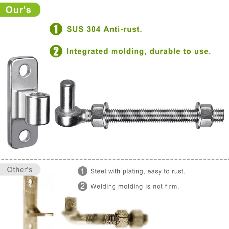 Insaga 6'' J Bolt Gate Hinge  Heavy Duty Gate Hinge for Wood Fence  One-Piece Molding Gate Hinge for Metal Gate  304 Stainless Steel Welded Hinge for Farm Gate  2Pack - Image 2